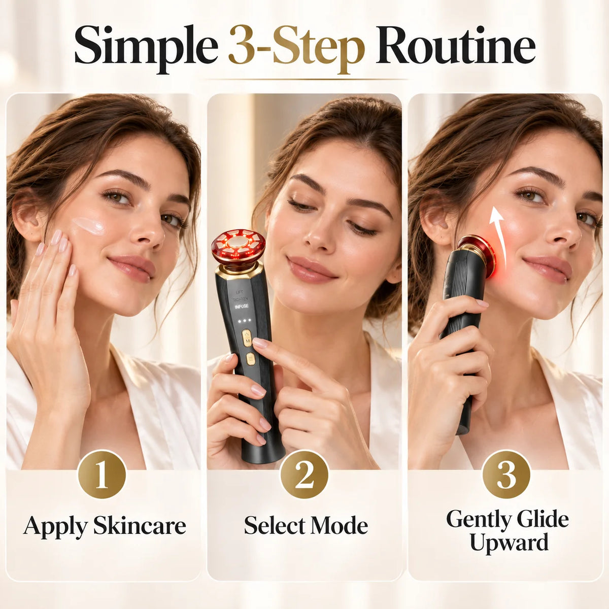 3-in-1 Red Light Therapy Facial Massager for Face & Neck, LED Skin Care Beauty Device with LIFT TIGHTEN INFUSE Modes, Face Sculpting Tool for Firming, Radiance & Serum Absorption, Handheld At-Home Skincare Tool for Women Men
