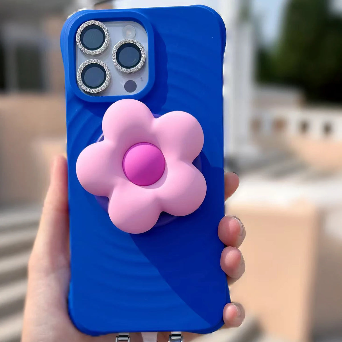 Pink Flower Pendant C Shape Magnetic Phone Stand for IPhone Holder Mount Support for Galaxy Mobile Phone Accessories