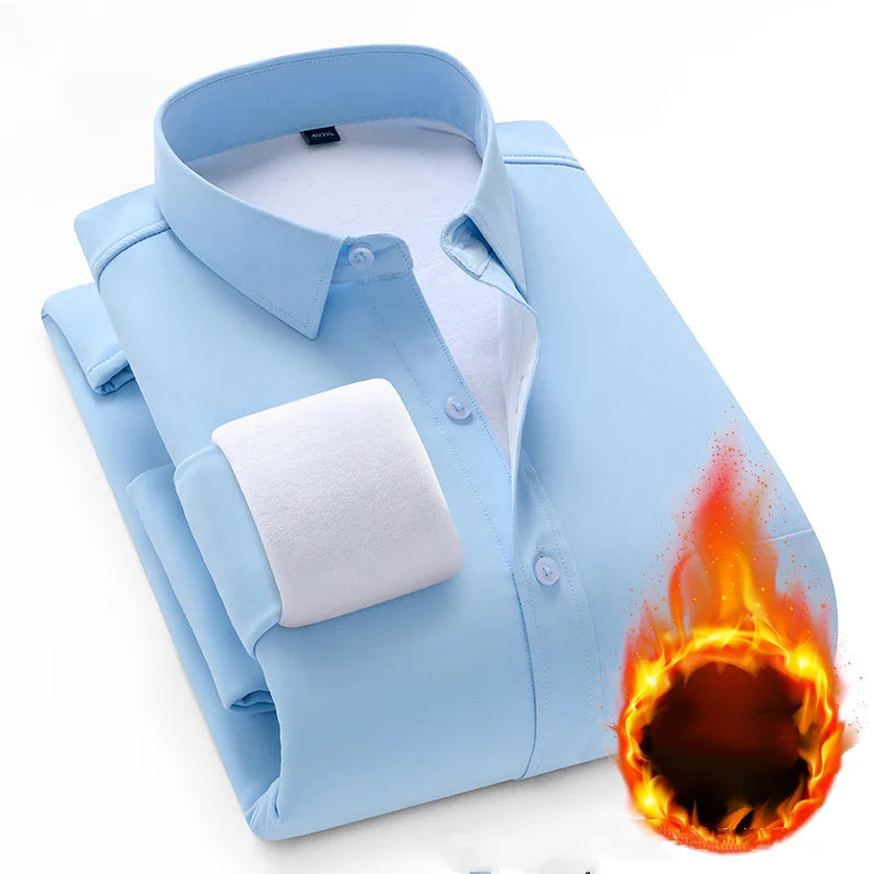 Winter Men's Fleece Lining Thermal Shirt Men Fashion Thick Shirt Male Casual Button Down Warm Dress Shirts