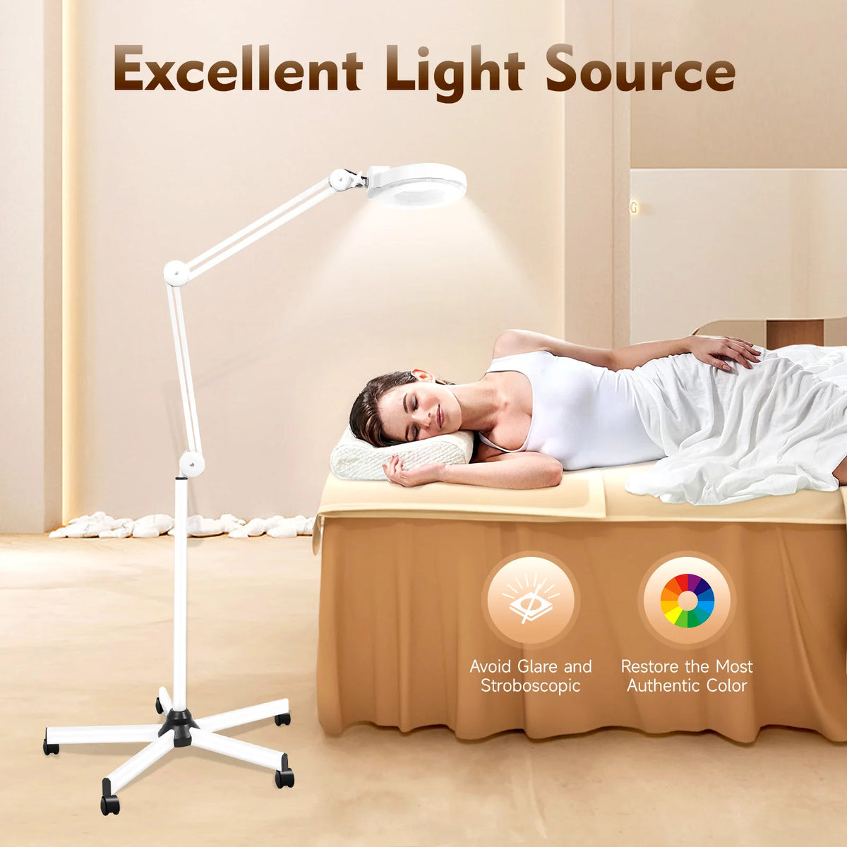 5/8X Magnifying Lamp with Light&Stand, 24W Magnifying Glass For Beauty Salons,Nail Salons, Hospitals