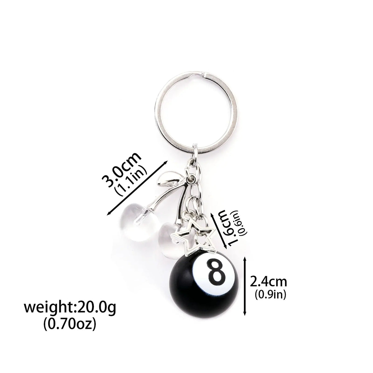 Fashion 8 Ball Fruit Cherry Dice Star Keychain Phone Accessories Y2K Handmade Creative No. 8 Black Billiards Key Ring Jewelry