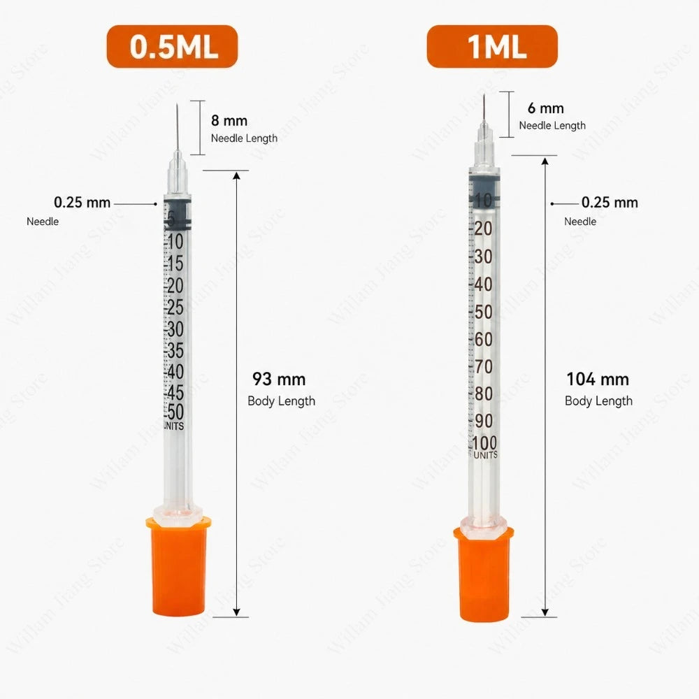 0.5/1ml Sterile Disposable Syringe Equipped with Orange Cap Needles Veterinary Plastic Tool for Pet Care Farm Animal Breeding