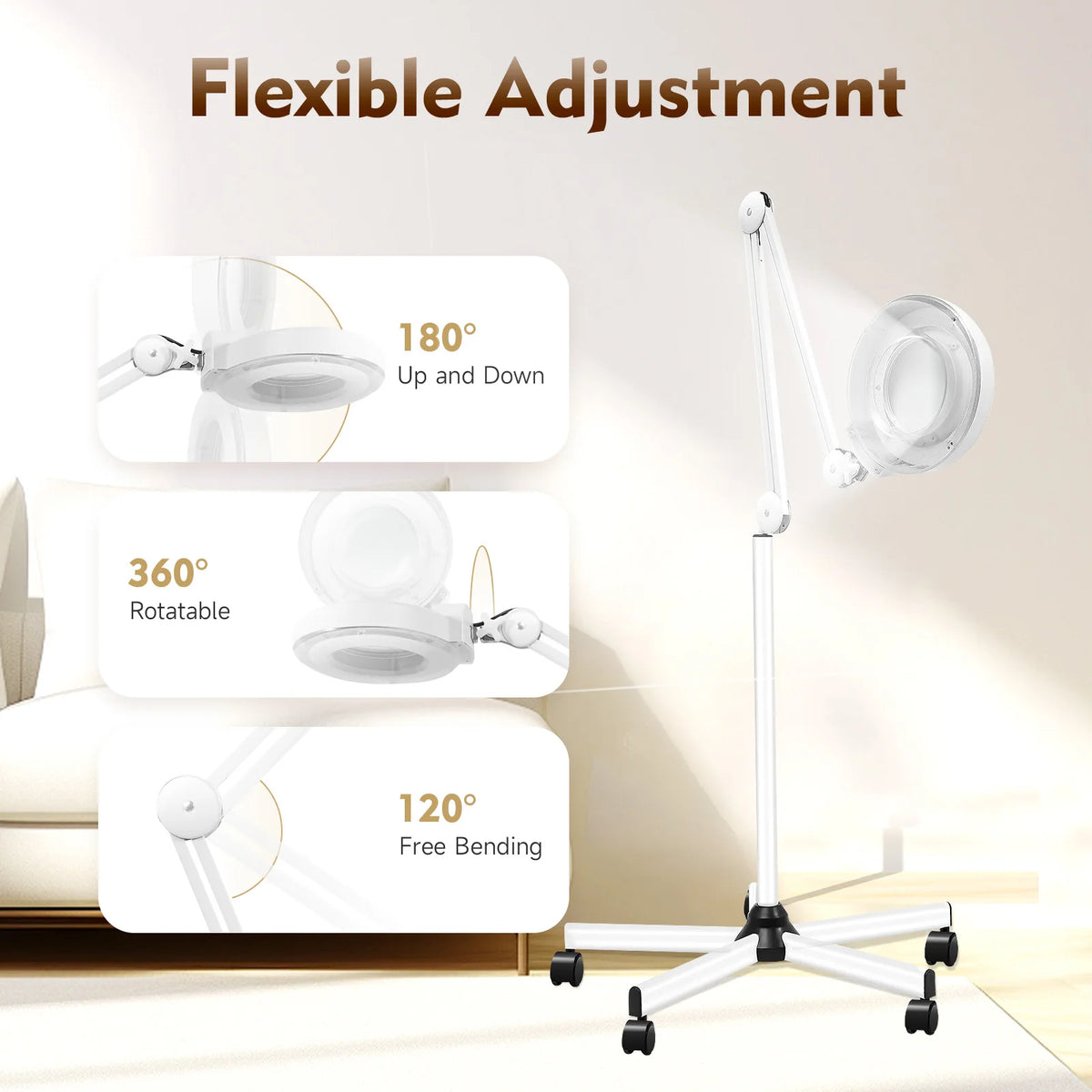 5/8X Magnifying Lamp with Light&Stand, 24W Magnifying Glass For Beauty Salons,Nail Salons, Hospitals