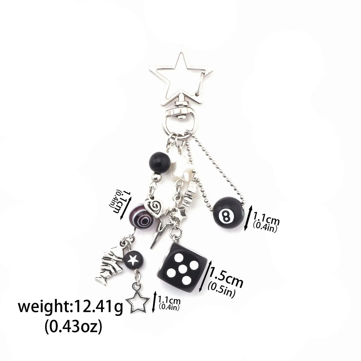 Fashion 8 Ball Fruit Cherry Dice Star Keychain Phone Accessories Y2K Handmade Creative No. 8 Black Billiards Key Ring Jewelry