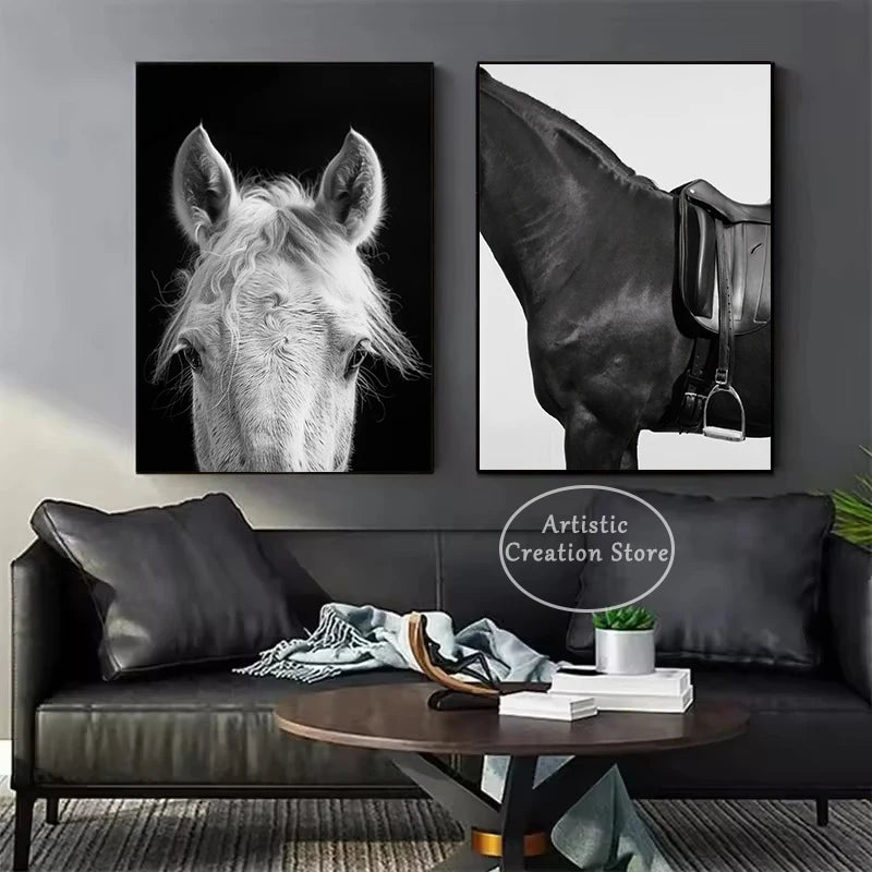 Black and White Polo Sports Black Horse Equestrian Lifestyle Photography Fine Art Poster Canvas Painting Wall Picture Home Decor