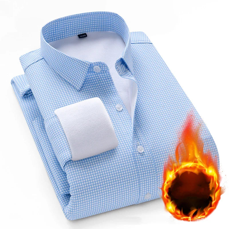 Winter Men's Fleece Lining Thermal Shirt Men Fashion Thick Shirt Male Casual Button Down Warm Dress Shirts