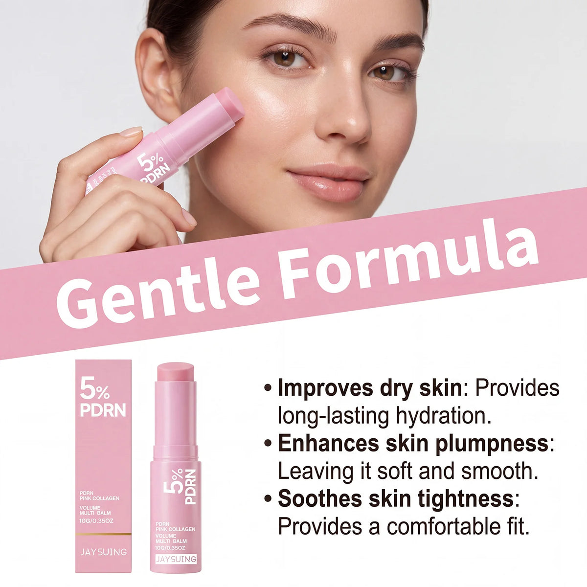 PDRN Pink Collagen Multi Balm Stick K-Beauty Hydrating Balm for Face Neck Eyes Lips Smooth Fine Lines Glow & Firming Care