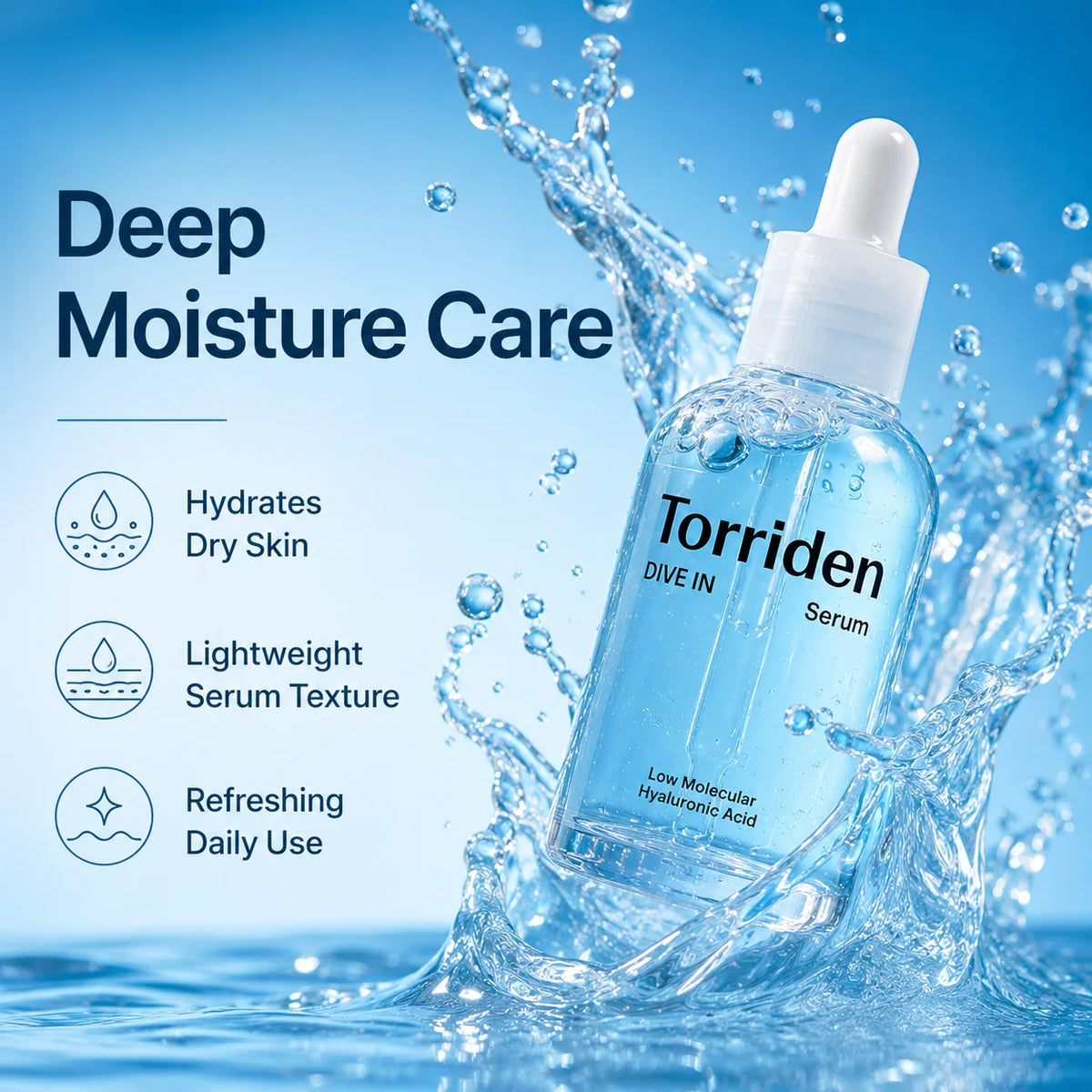 Torriden DIVE-IN Low-Molecular Hyaluronic Acid Serum 50ml,Refreshing & Non-Sticky,Korean Skincare,K-Beauty,Korean Makeup