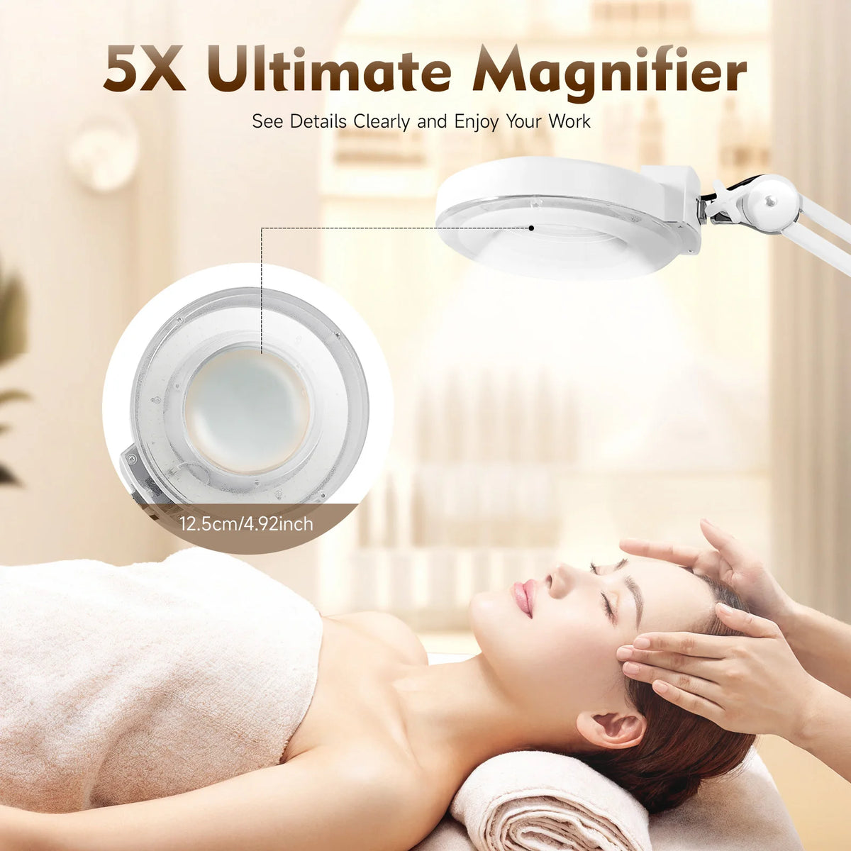 5/8X Magnifying Lamp with Light&Stand, 24W Magnifying Glass For Beauty Salons,Nail Salons, Hospitals