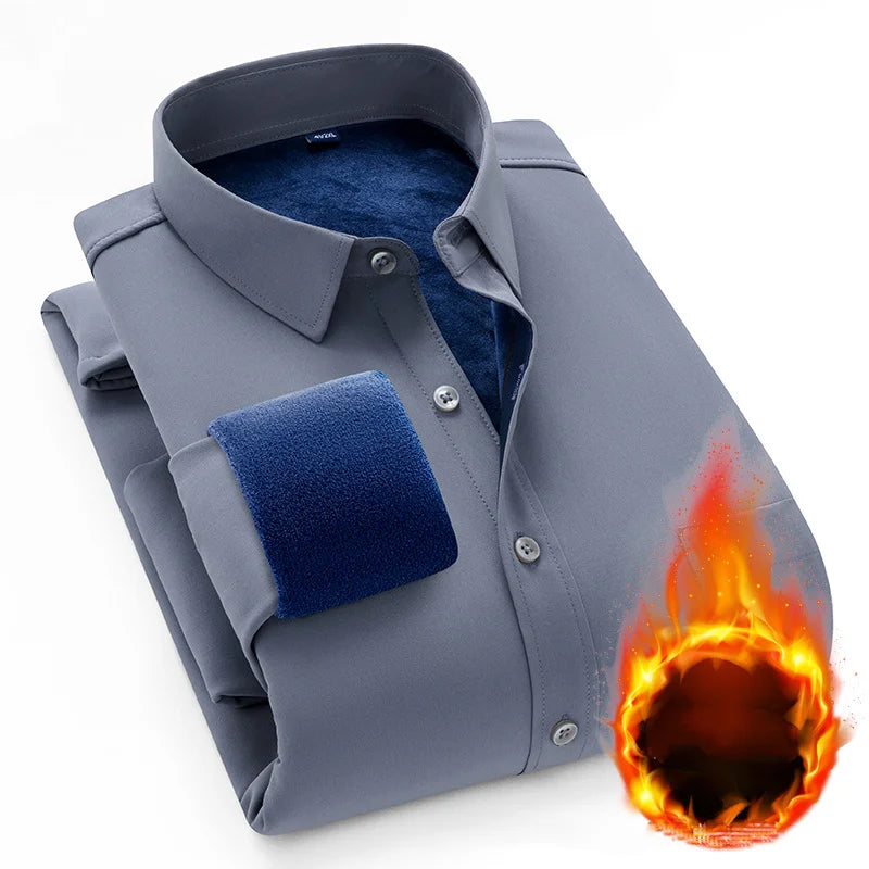 Winter Men's Fleece Lining Thermal Shirt Men Fashion Thick Shirt Male Casual Button Down Warm Dress Shirts