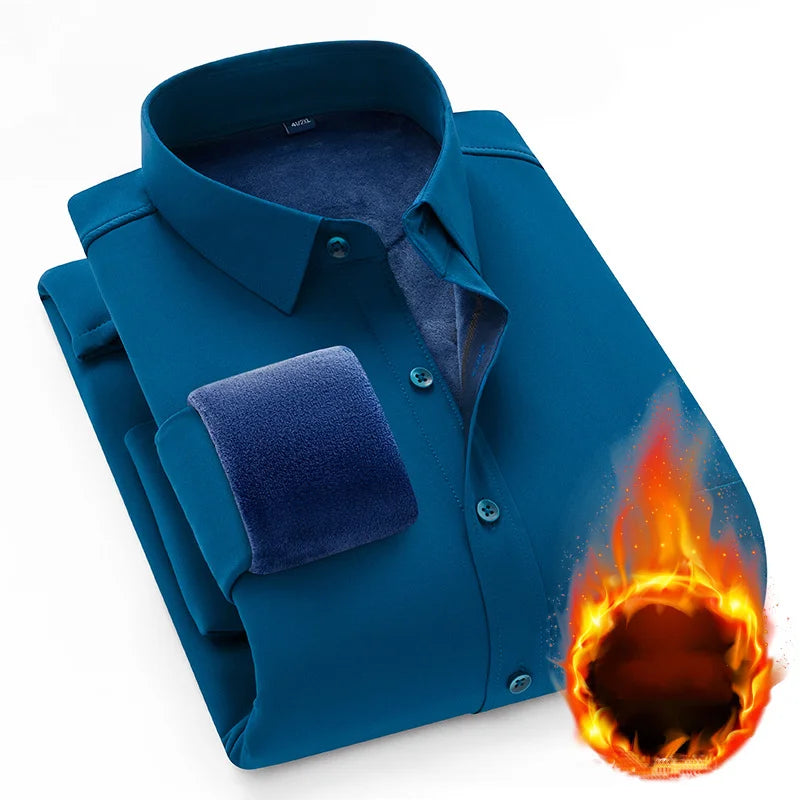 Winter Men's Fleece Lining Thermal Shirt Men Fashion Thick Shirt Male Casual Button Down Warm Dress Shirts