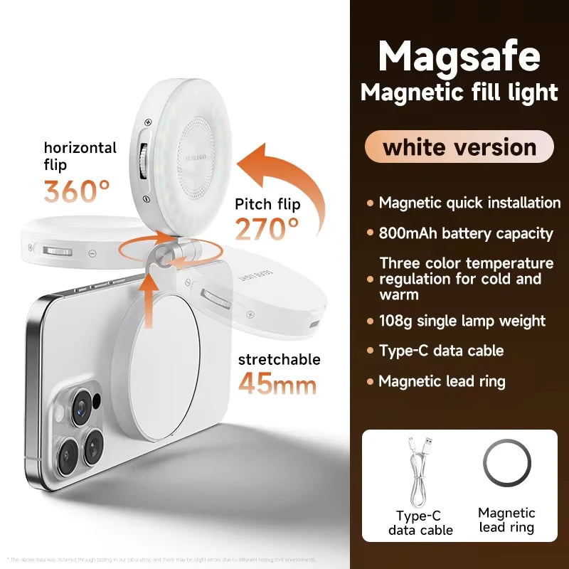 3-in-1 Magnetic LED Selfie Light Phone Holder Makeup Mirror for Magsafe Adjustable Brightness Short Video Phone Accessories