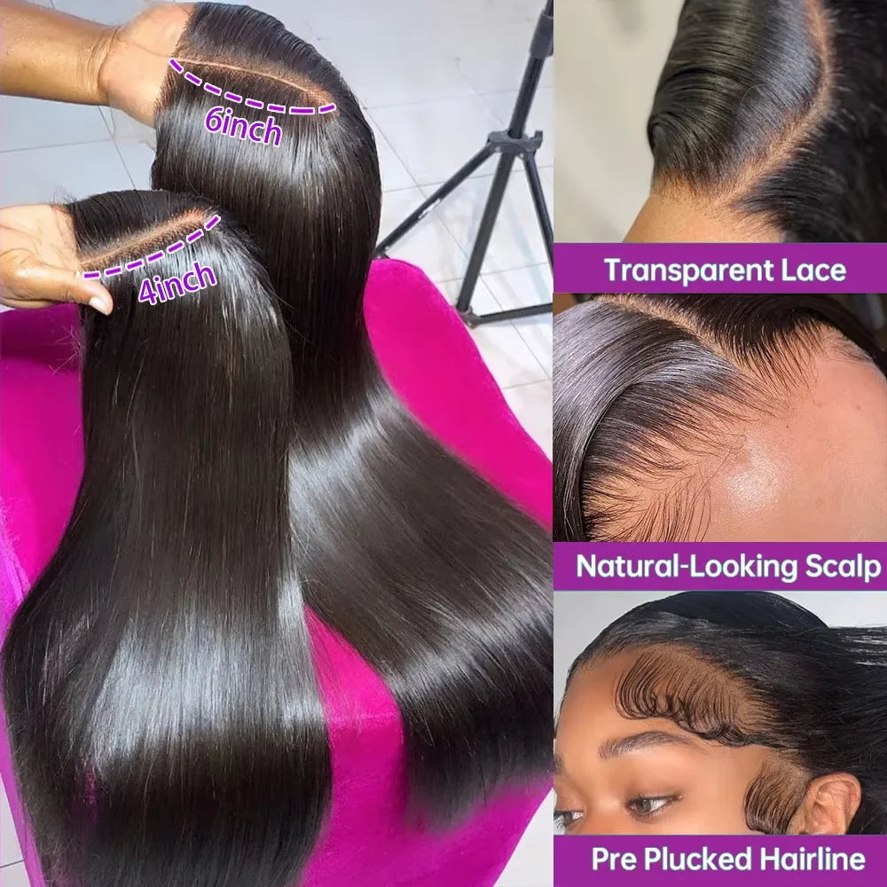 Rosa Beauty 13x4 And 13x6 ST Clear Invisible Lace Front Straight Human Hair Wig Pre Plucked Baby Edges Breathable Adjustable Cap Simple Glueless Install For Daily Picnic Shopping Party Business Trip Women Hair