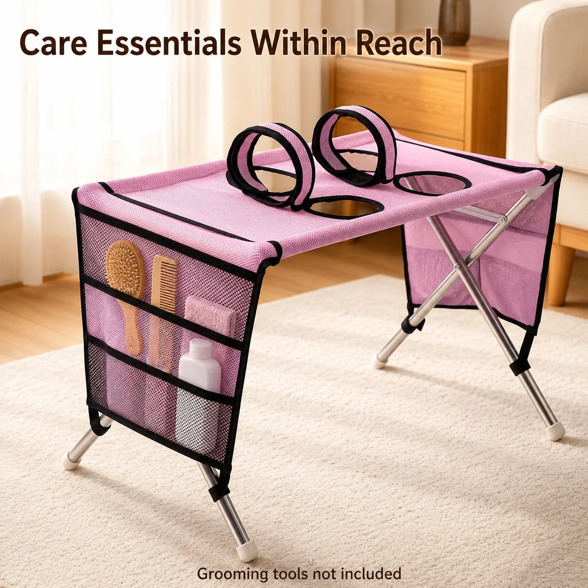 Upgraded Small Dog Cat Grooming Stand Foldable Pet Care Rack Adjustable Restraint Mesh Bathing Drying Nail Trimming Holder