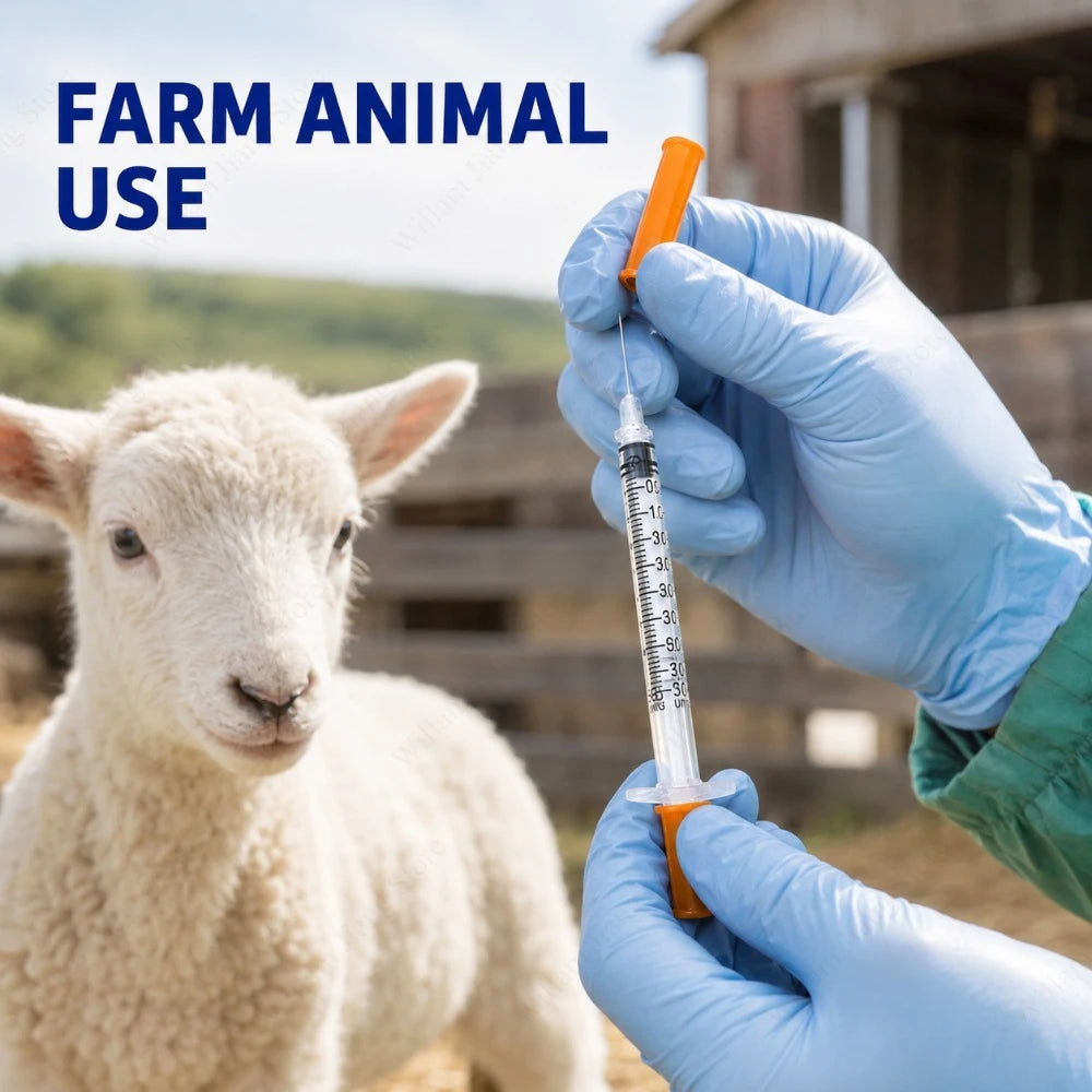 0.5/1ml Sterile Disposable Syringe Equipped with Orange Cap Needles Veterinary Plastic Tool for Pet Care Farm Animal Breeding