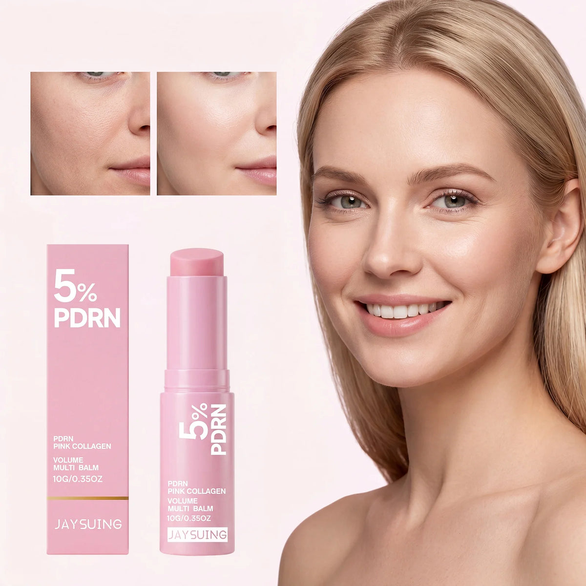 PDRN Pink Collagen Multi Balm Stick K-Beauty Hydrating Balm for Face Neck Eyes Lips Smooth Fine Lines Glow & Firming Care