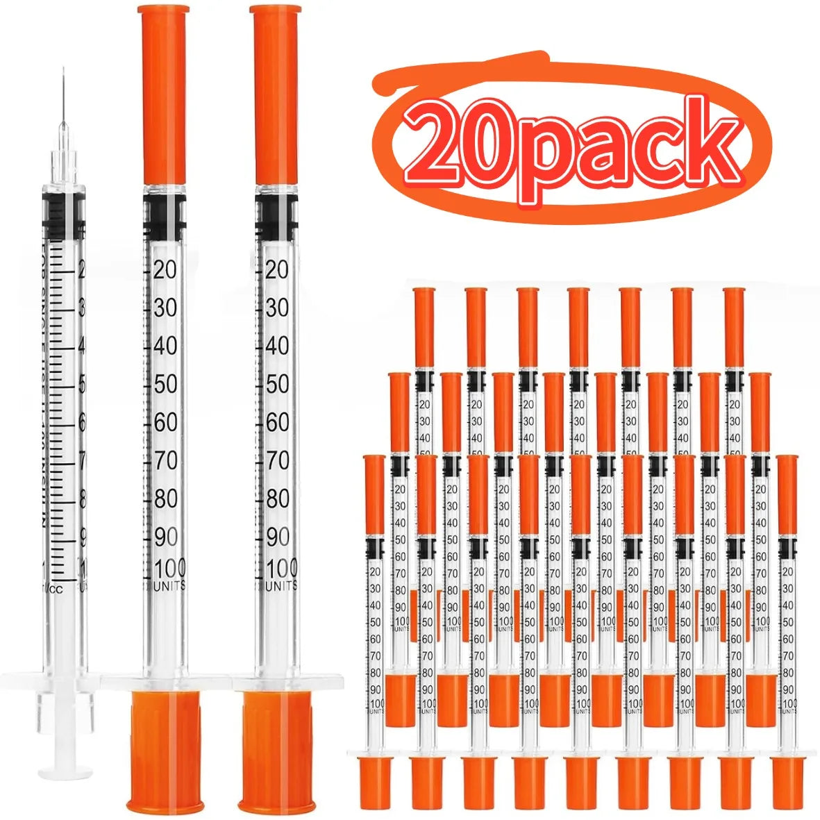 Syringe with Needles Pack of 20/70/100 0.5/1ml Dose Suitable for Pet Care And Laboratory Use