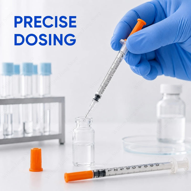 0.5/1ml Sterile Disposable Syringe Equipped with Orange Cap Needles Veterinary Plastic Tool for Pet Care Farm Animal Breeding