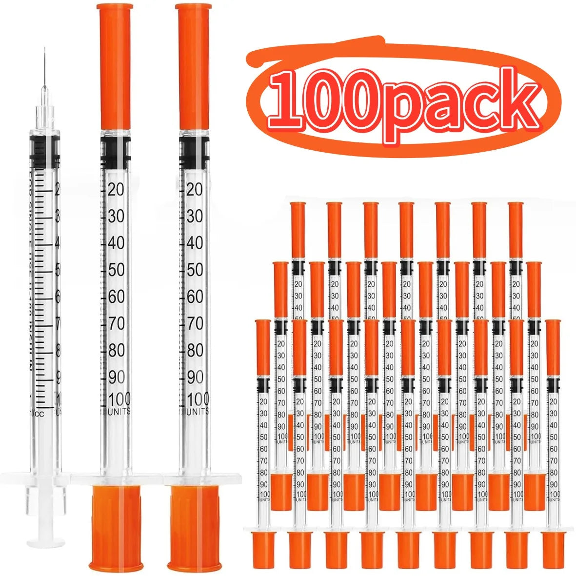 Syringe with Needles Pack of 20/70/100 0.5/1ml Dose Suitable for Pet Care And Laboratory Use