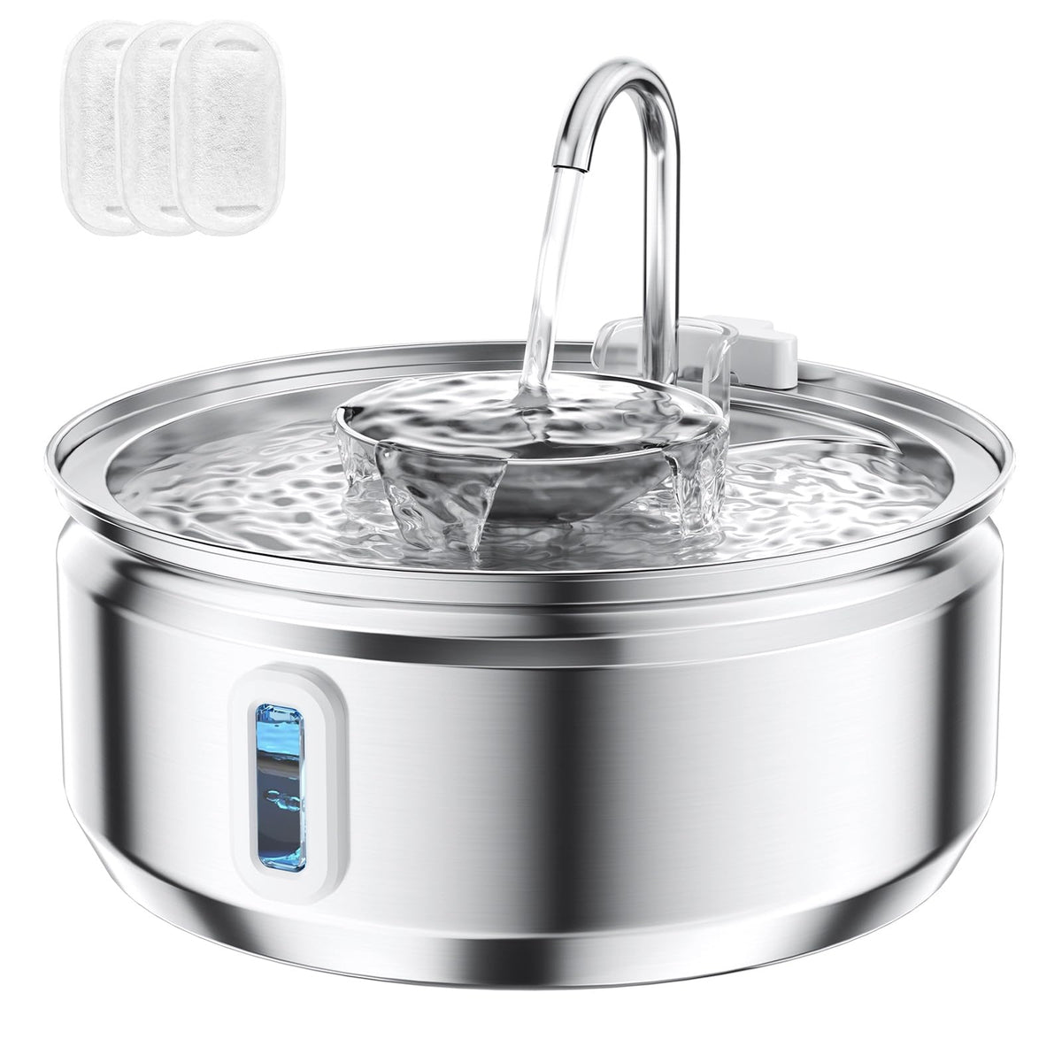 Cat Water Fountain 3.2L Stainless Steel Water Level Window 3 Filters