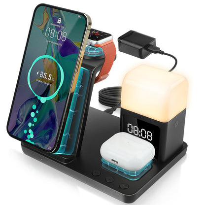 6 in 1 Wireless Charging Station with Alarm Clock Night Light