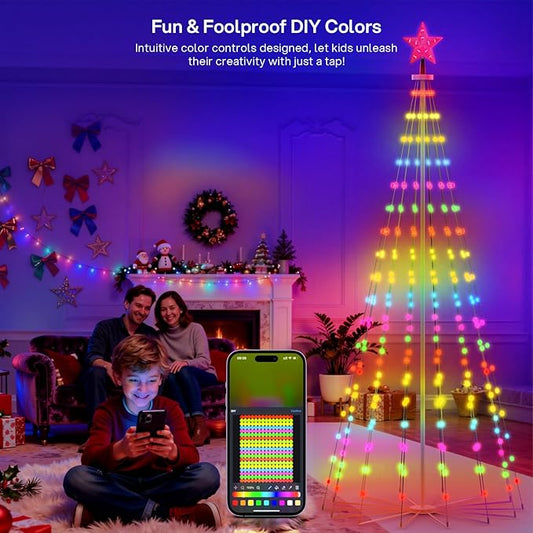 REYLAX 8FT RGB Outdoor Christmas Cone Tree with 340 LEDs