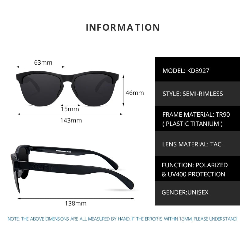 KDEAM Lifestyle Men's Sunglasses Polarized Driving Sun Glasses for Women TR90 Semi-rimless Frame Ultra Light Shades
