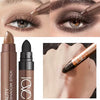 Dual-Ended Metallic Brown Eyeshadow Stick Waterproof Sponge Tip Cream Shimmer Eye Shadow Pencil Quick Application Crayon Makeup