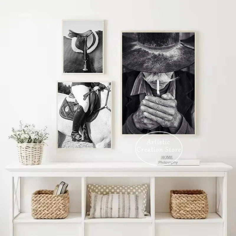 Black and White Polo Sports Black Horse Equestrian Lifestyle Photography Fine Art Poster Canvas Painting Wall Picture Home Decor