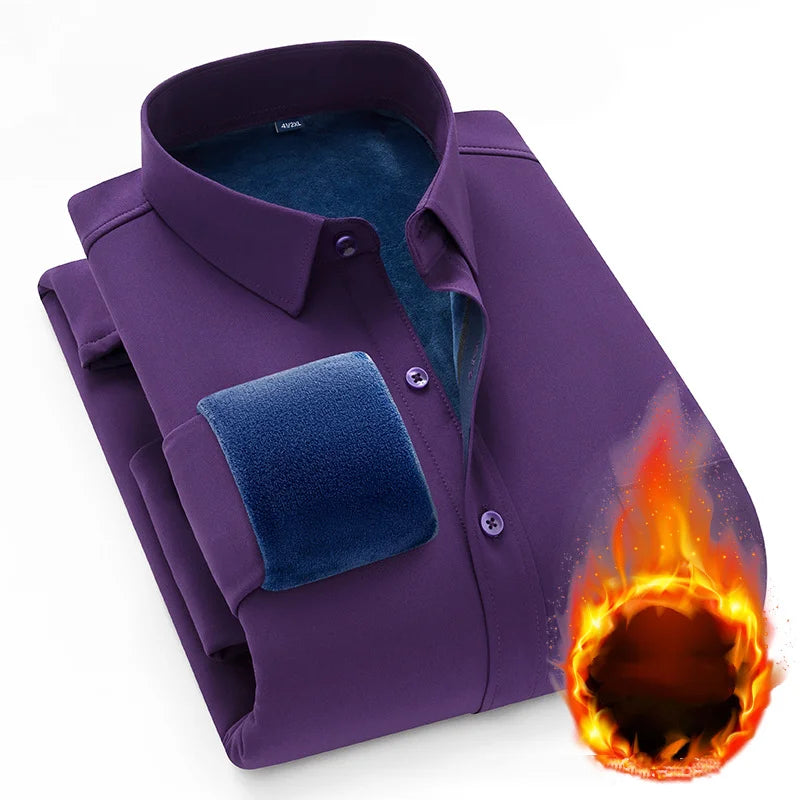 Winter Men's Fleece Lining Thermal Shirt Men Fashion Thick Shirt Male Casual Button Down Warm Dress Shirts