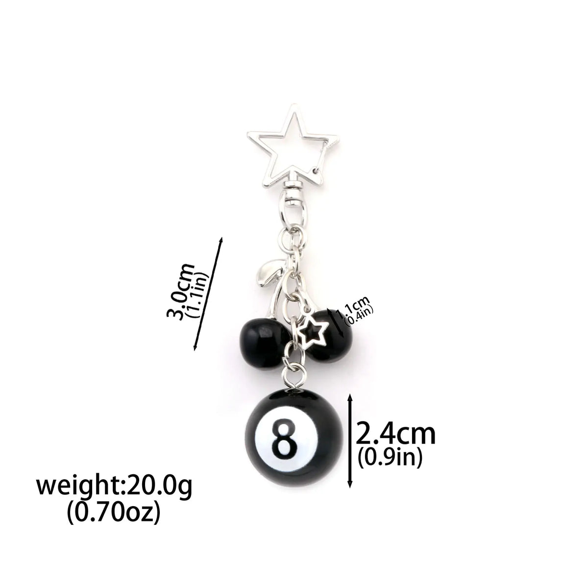 Fashion 8 Ball Fruit Cherry Dice Star Keychain Phone Accessories Y2K Handmade Creative No. 8 Black Billiards Key Ring Jewelry