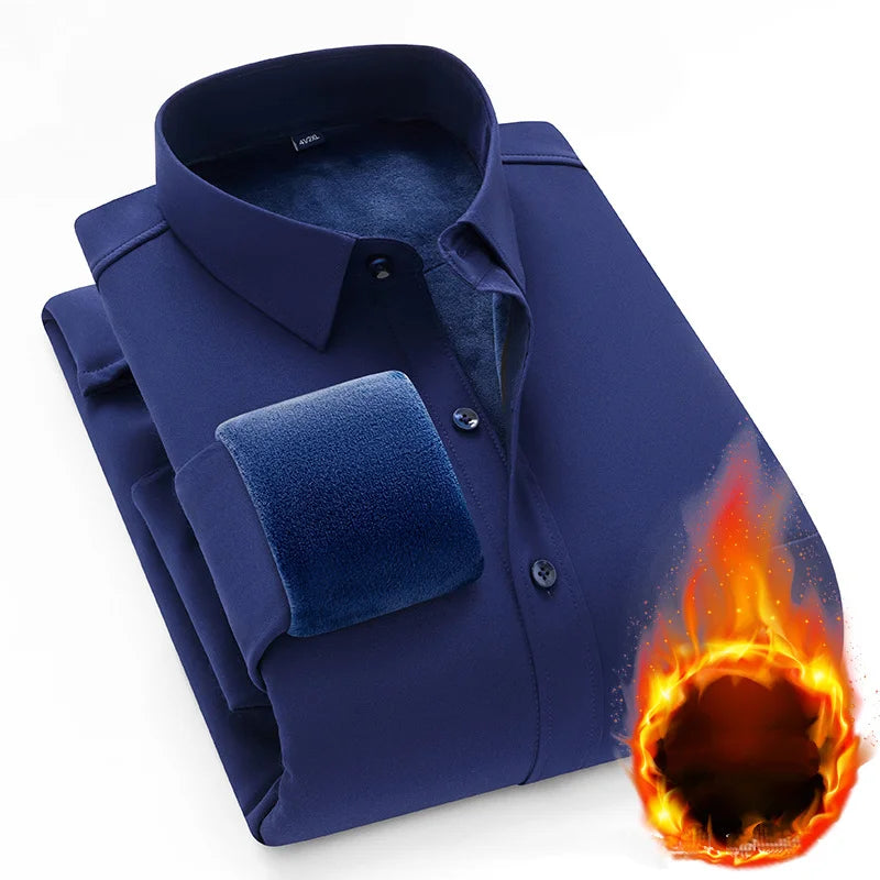 Winter Men's Fleece Lining Thermal Shirt Men Fashion Thick Shirt Male Casual Button Down Warm Dress Shirts