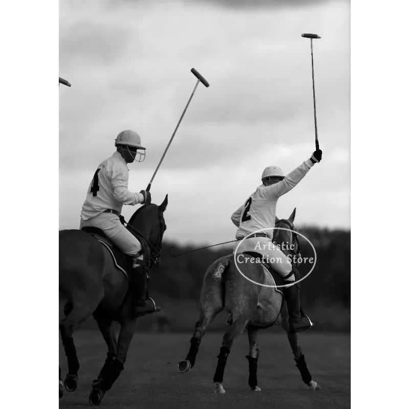 Black and White Polo Sports Black Horse Equestrian Lifestyle Photography Fine Art Poster Canvas Painting Wall Picture Home Decor