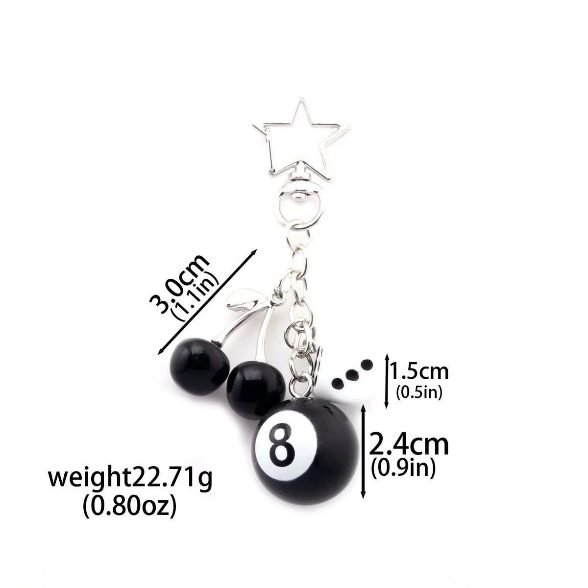Fashion 8 Ball Fruit Cherry Dice Star Keychain Phone Accessories Y2K Handmade Creative No. 8 Black Billiards Key Ring Jewelry