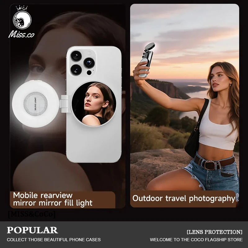 3-in-1 Magnetic LED Selfie Light Phone Holder Makeup Mirror for Magsafe Adjustable Brightness Short Video Phone Accessories