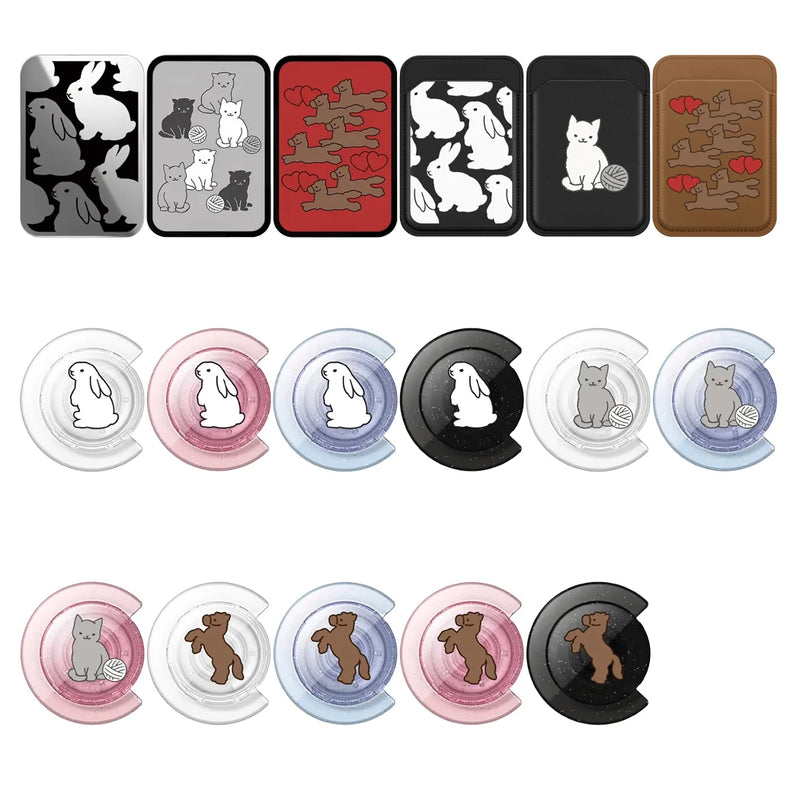 Horse Cat Rabbit Cartoon Magnetic Grip Card Holder Phone Stand for IPhone Holder Mount Support for Galaxy Phone Accessories