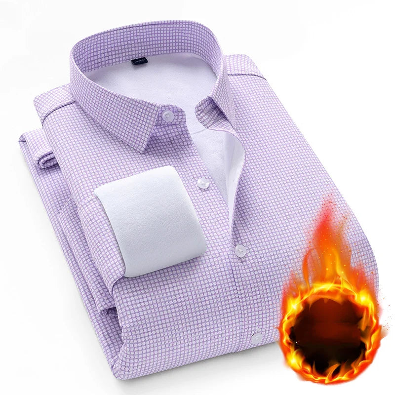 Winter Men's Fleece Lining Thermal Shirt Men Fashion Thick Shirt Male Casual Button Down Warm Dress Shirts