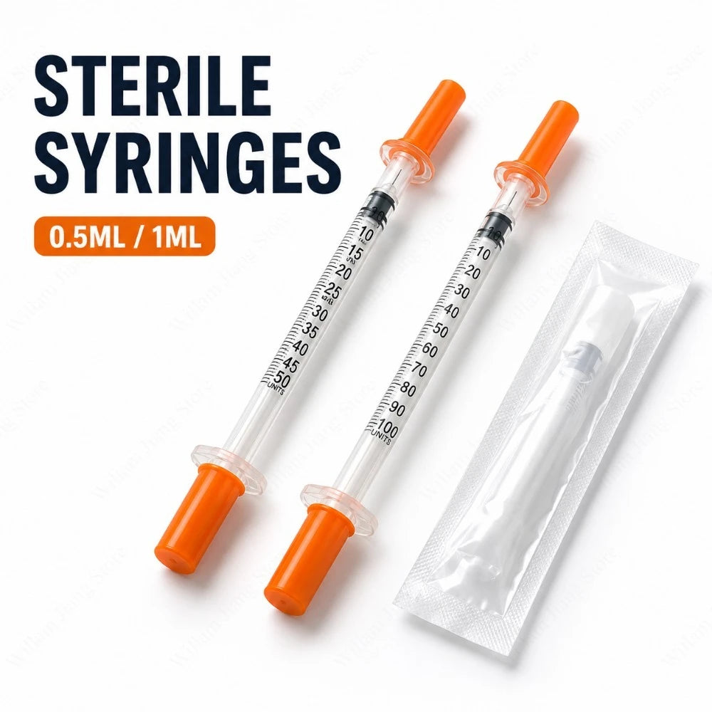 0.5/1ml Sterile Disposable Syringe Equipped with Orange Cap Needles Veterinary Plastic Tool for Pet Care Farm Animal Breeding