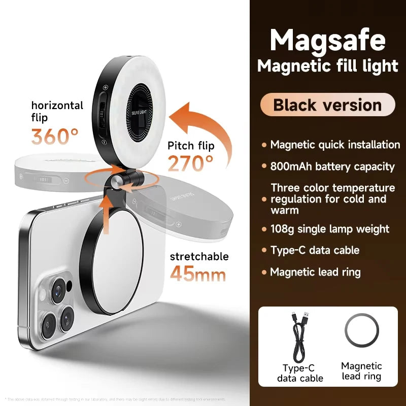3-in-1 Magnetic LED Selfie Light Phone Holder Makeup Mirror for Magsafe Adjustable Brightness Short Video Phone Accessories