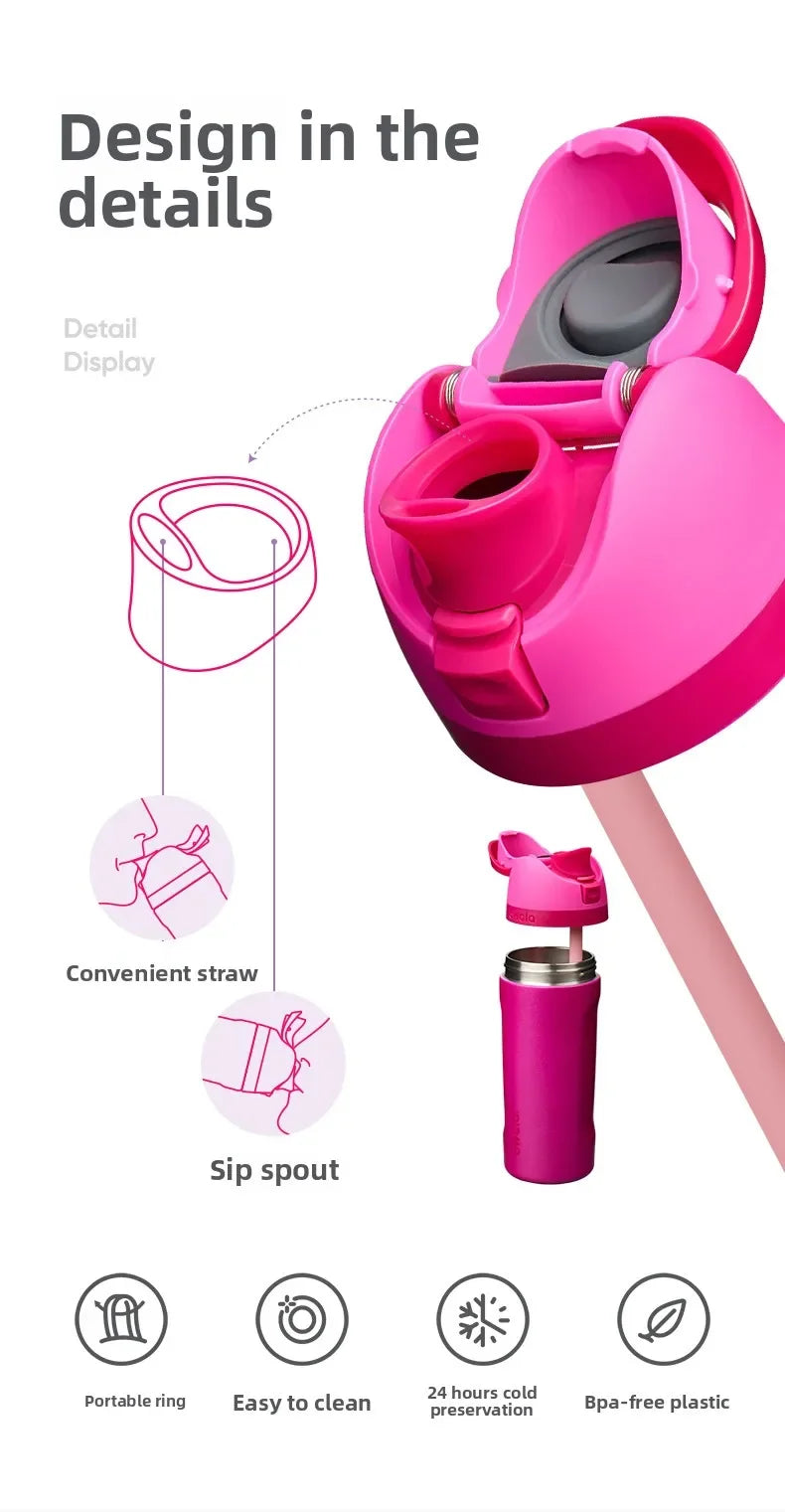 Owala 16oz Cold Insulated Straw Cup New Stainless Steel Water Bottle Accompanying Cup High Beauty Insulated Cup Elastic Lid