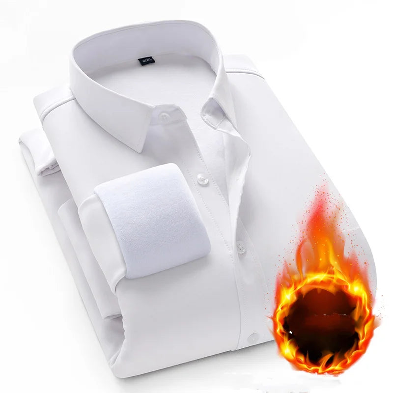 Winter Men's Fleece Lining Thermal Shirt Men Fashion Thick Shirt Male Casual Button Down Warm Dress Shirts