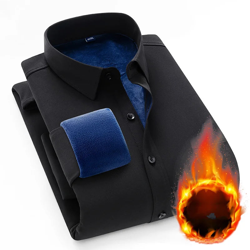 Winter Men's Fleece Lining Thermal Shirt Men Fashion Thick Shirt Male Casual Button Down Warm Dress Shirts