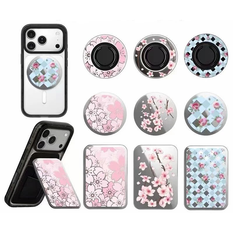 Spring Flowers Magnetic Grip Card Holder Phone Stand for IPhone Holder Mount Support for Galaxy Phone Accessories