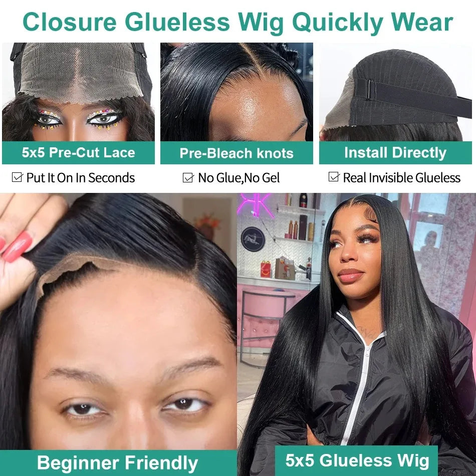 Rosa Beauty 13x4 And 13x6 ST Clear Invisible Lace Front Straight Human Hair Wig Pre Plucked Baby Edges Breathable Adjustable Cap Simple Glueless Install For Daily Picnic Shopping Party Business Trip Women Hair