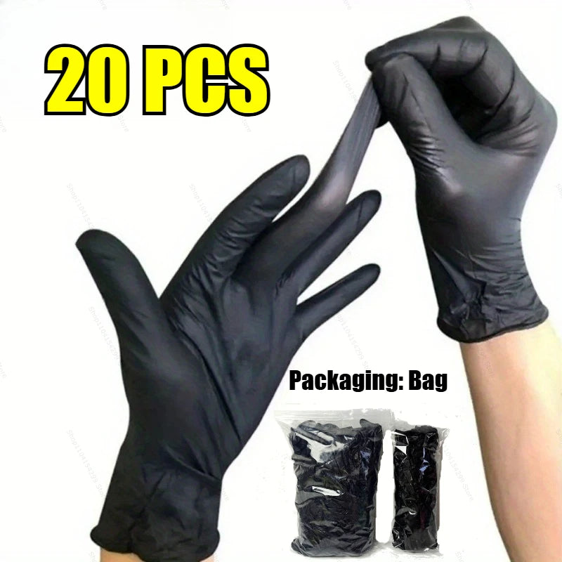 20/100P Housework Strong Black Disposable Nitrile Gloves PVC Latex Free AntiStatic Garden Pet Care Tattoo Work Oil-proof Gloves