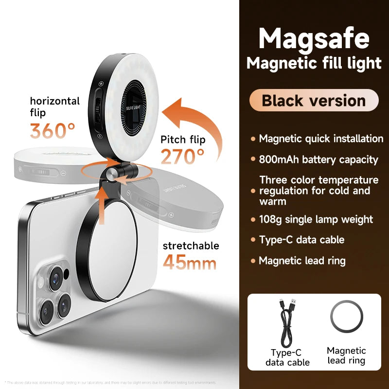 3-in-1 Magnetic LED Selfie Light Phone Holder Makeup Mirror for Magsafe Adjustable Brightness Short Video Phone Accessories