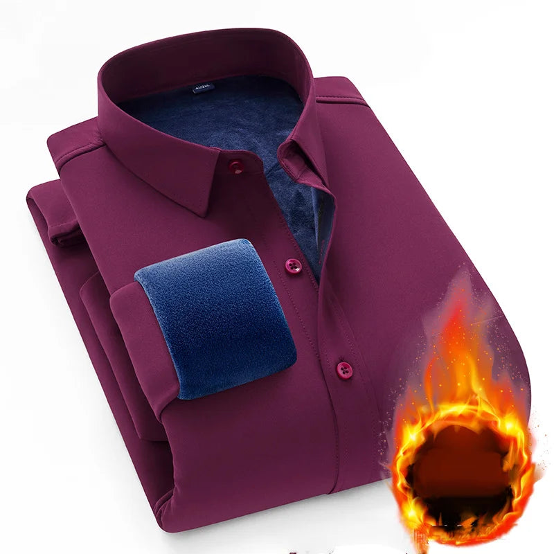 Winter Men's Fleece Lining Thermal Shirt Men Fashion Thick Shirt Male Casual Button Down Warm Dress Shirts