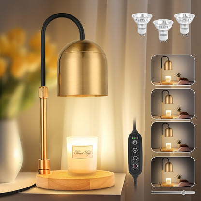 Gold Candle Warmer Lamp Dimmable with Timer 3 Bulbs Included
