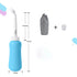 Portable Female Washer with a blue body, nozzle, travel bag, and cap for personal care and hygiene.
